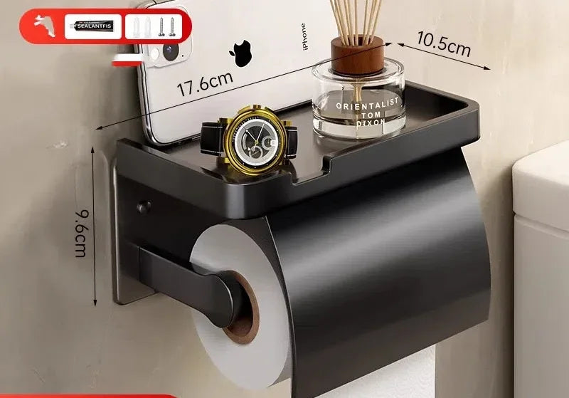 Wall Mounted Toilet Paper Holder Box – Waterproof Aluminum Toilet Paper Holder PLUSH B