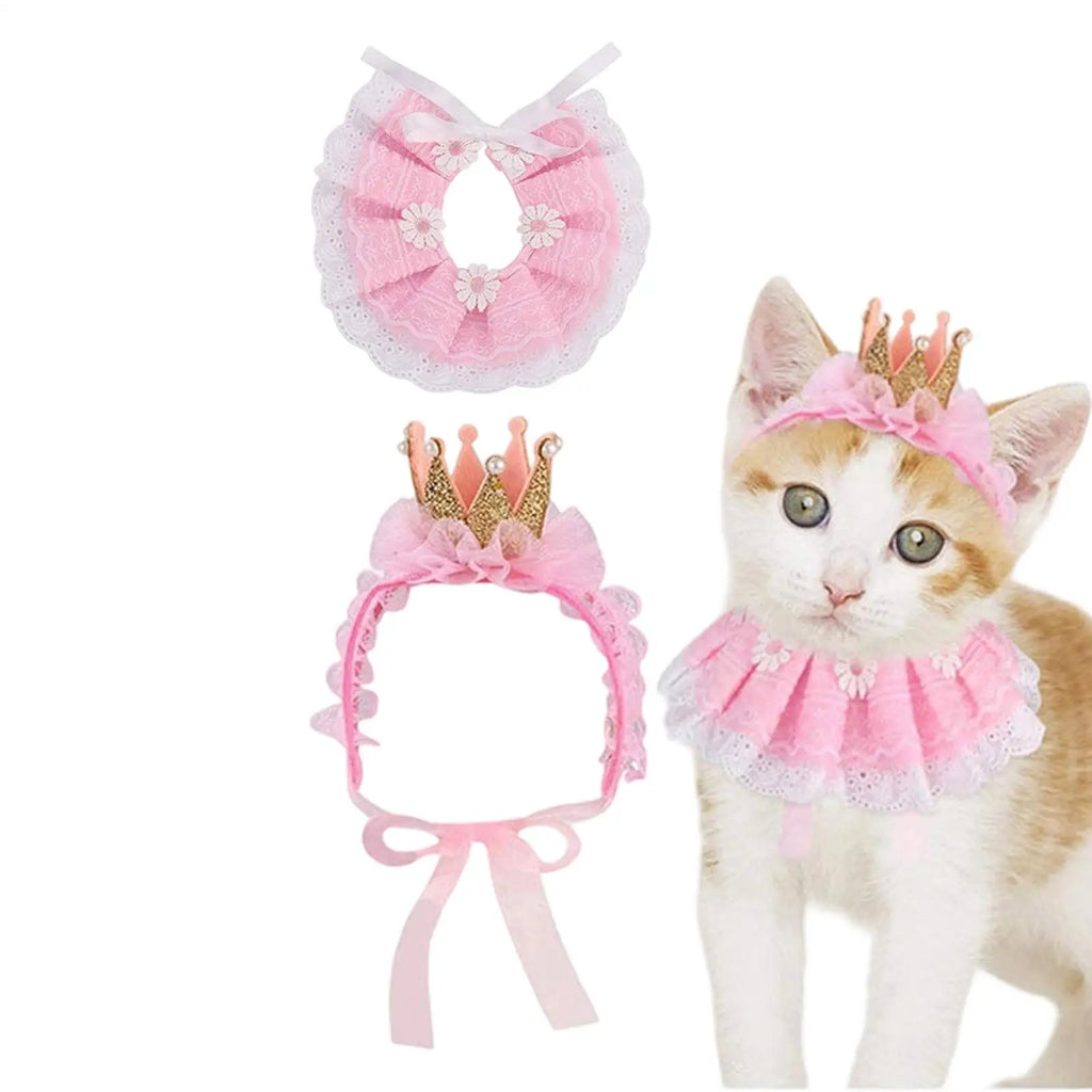 Pink Lace Crown & Scarf Pet Costume for Cats & Small Dogs Pet Costume Set PLUSH