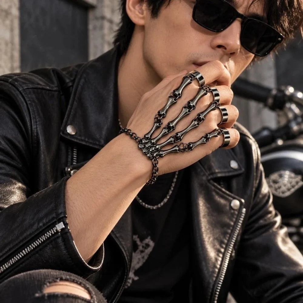 Gothic Skeleton Claw Five-Finger Bracelet – Adjustable Metal Gothic Claw Bracelet PLUSH