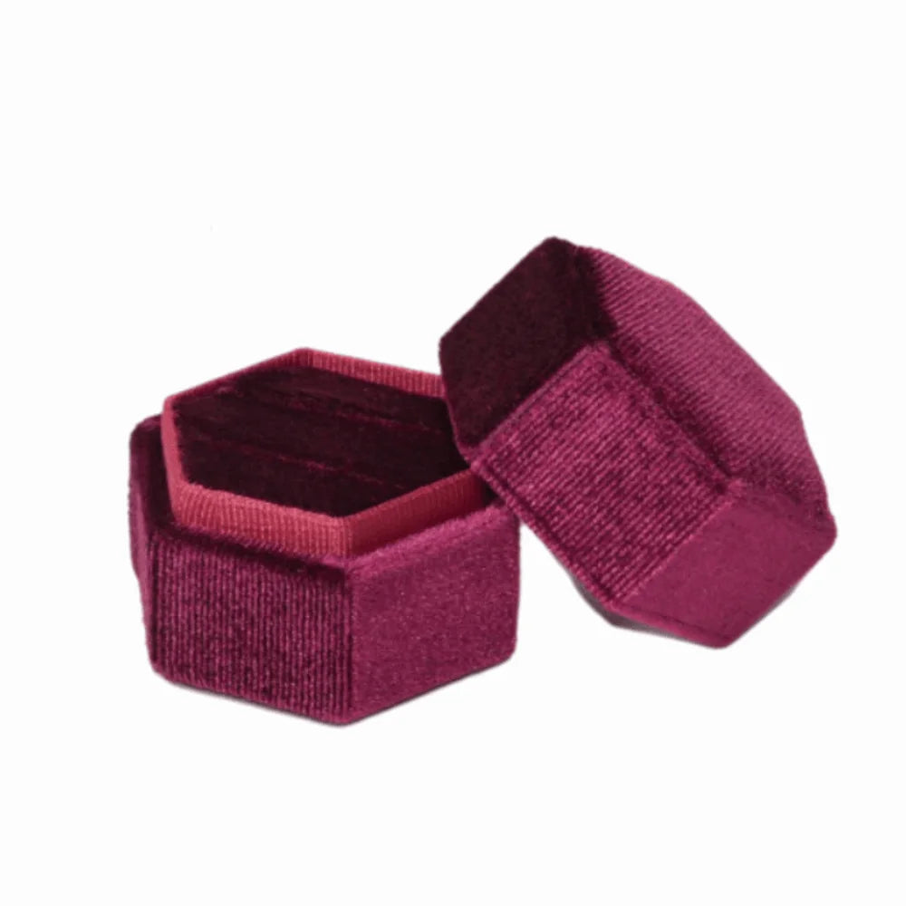 Velvet Hexagon Ring Box – Double Slot Jewelry Display Case Ring Display Box PLUSH Red