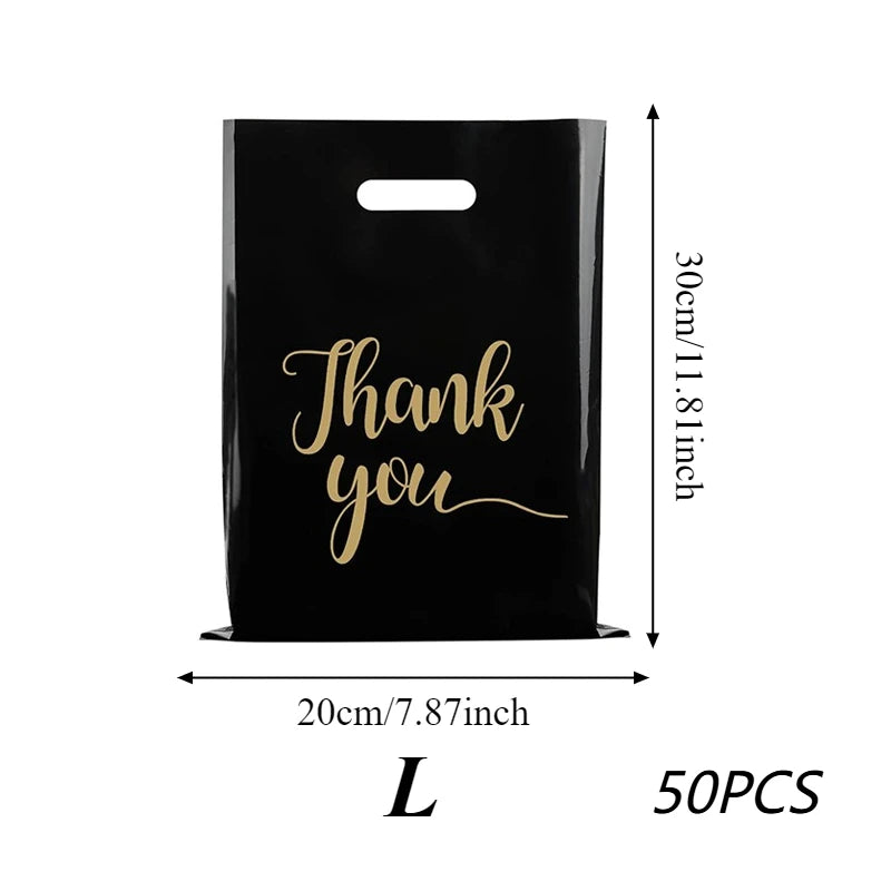 50pcs Black Thank You Plastic Shopping Bags | Party & Retail Plastic Shopping Bags PLUSH L 50PCS