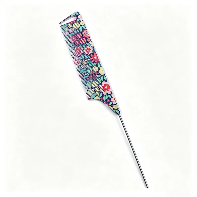 Anti-Static Floral Tail Comb – 5 Patterns | Salon & Home Hair Styling Comb PLUSH blue