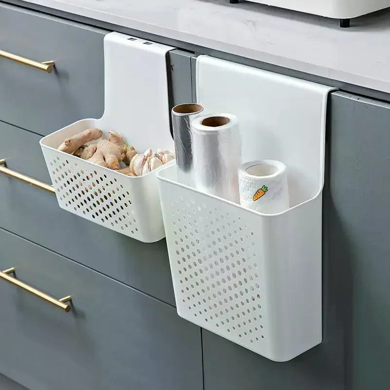 Over Cabinet Door Hanging Storage Basket – No-Drill Organizer Cabinet Door Organizer PLUSH