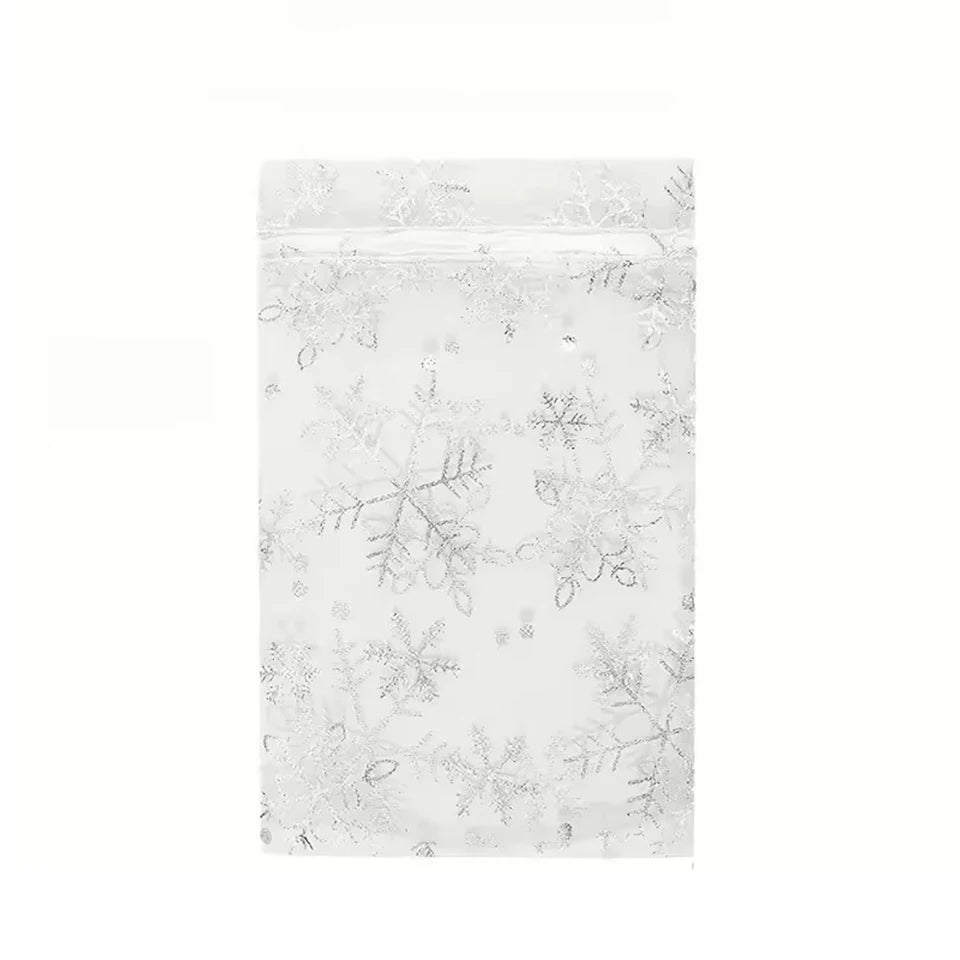 50/100pcs Organza Snowflake Drawstring Gift Bags 9x12cm Organza Gift Bags PLUSH Silver 50PCS