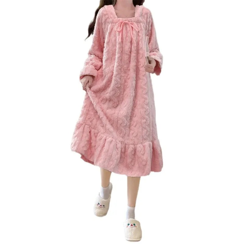 Women's Thickened Coral Fleece Sleep Dress – Warm Winter Nightgown Women's Nightgown PLUSH