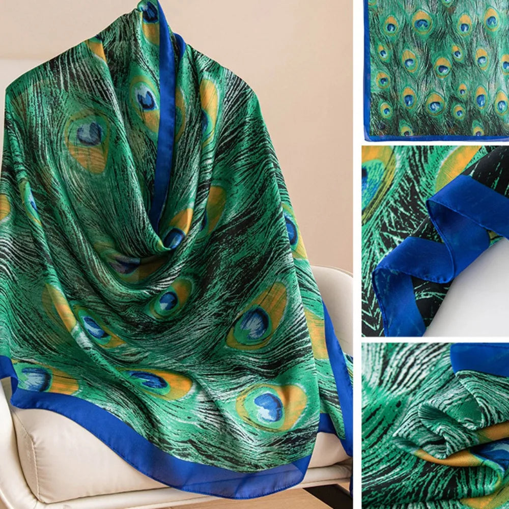 Women's Silk Chiffon Scarf – Lotus Print Shawl Wrap | 180cm Silk Chiffon Scarf PLUSH Style2