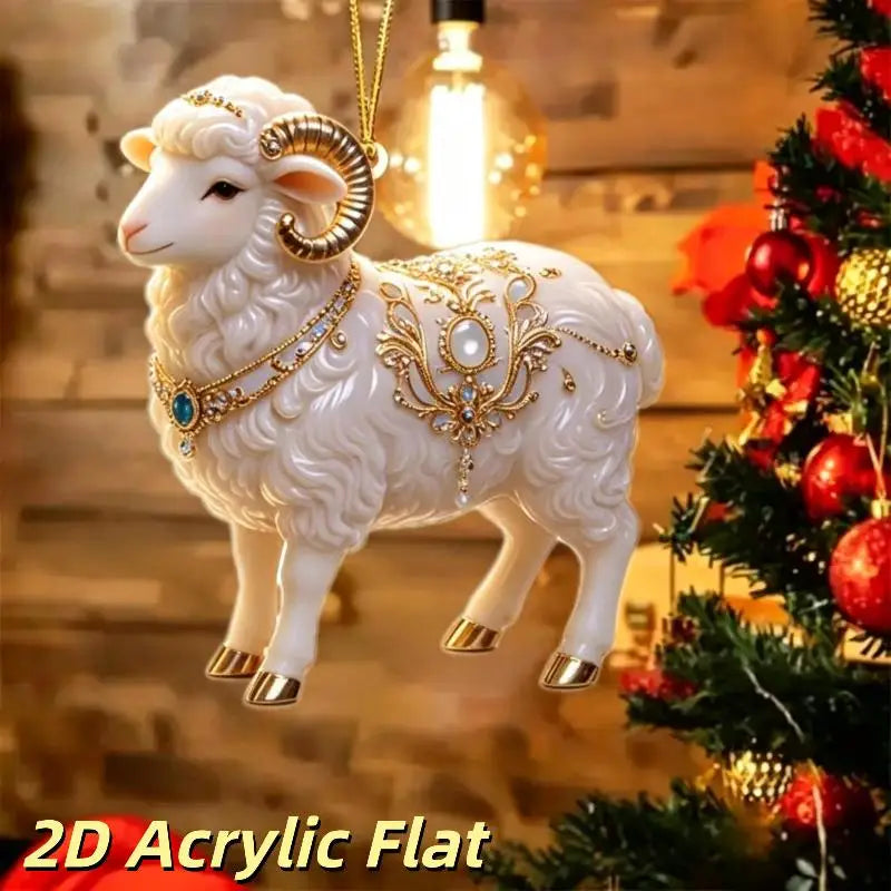 Acrylic Chinese Zodiac Goat Hanging Ornament Red Gold Holiday Hanging Ornament PLUSH A5