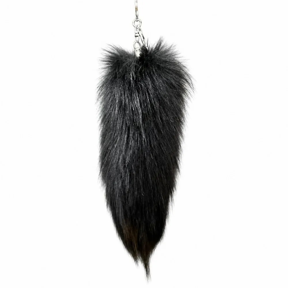 Fluffy Faux Fur Tail Keychain – Plush Cosplay Bag Charm Plush Tail Keychain PLUSH Black