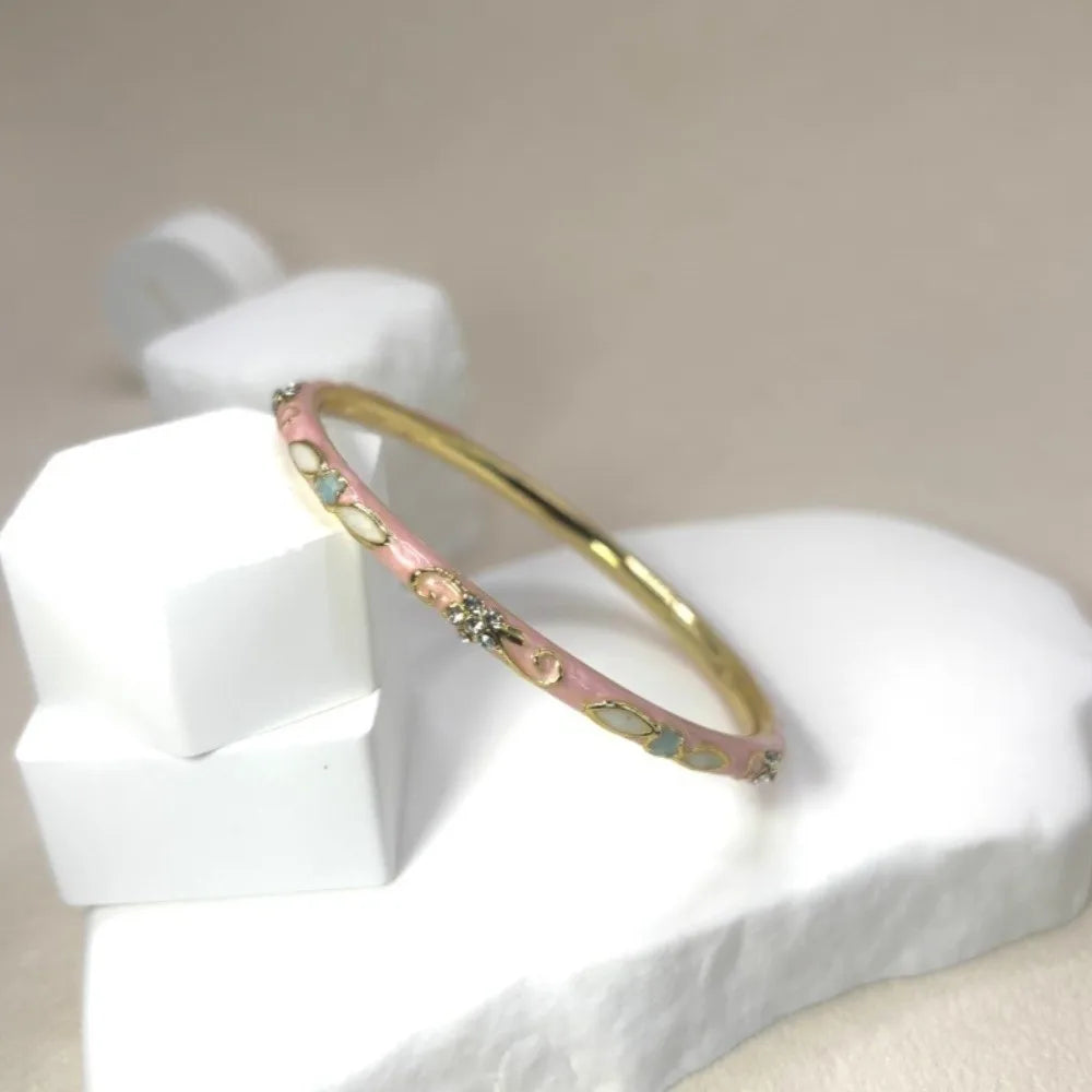 Vintage Cloisonné Enamel Floral Bangle – Women's Bracelet Enamel Bangle Bracelet PLUSH