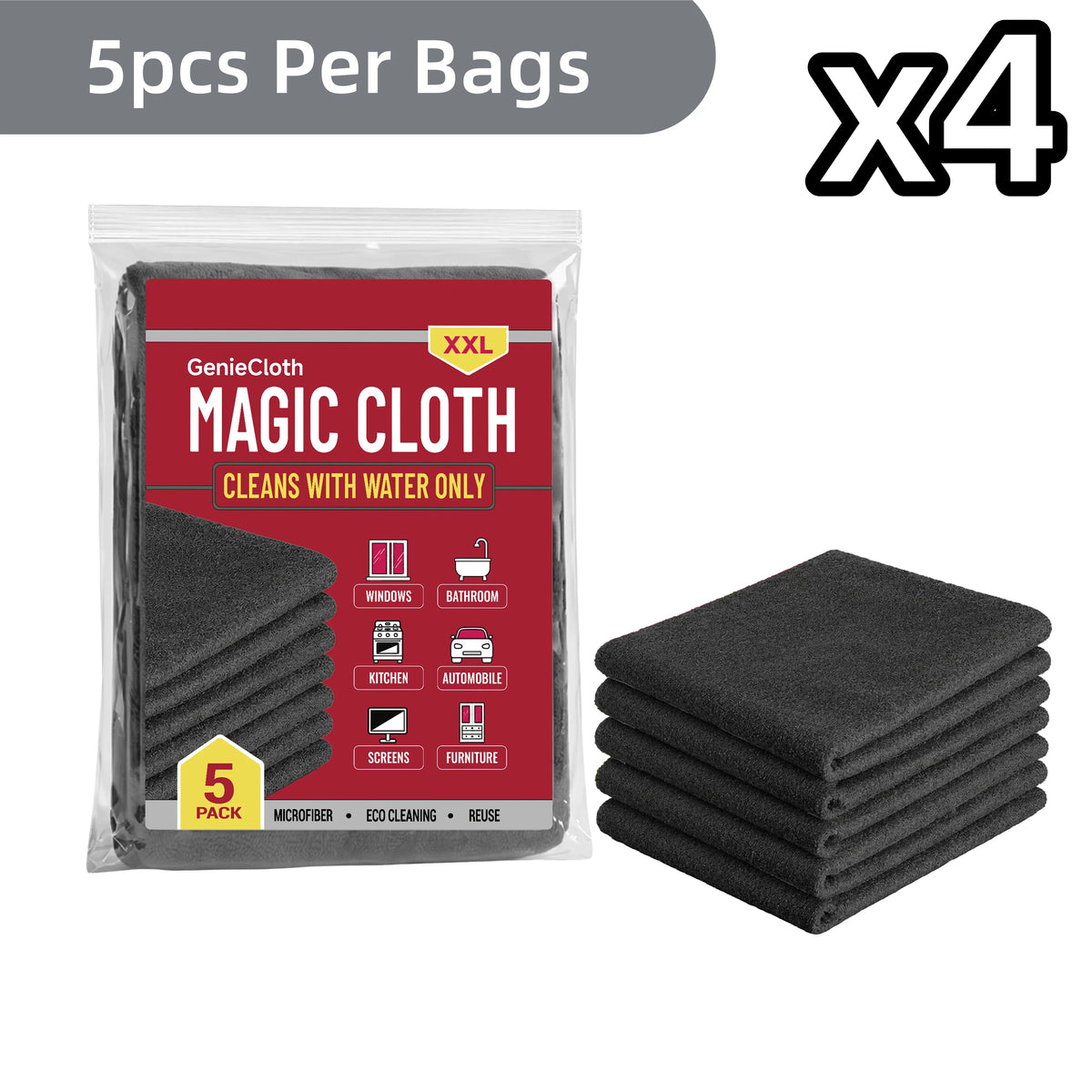 Thickened Reusable Microfiber Cleaning Cloths – 5 or 25 Pack Microfiber Cleaning Cloth PLUSH 5pcs per bag x 4pcs