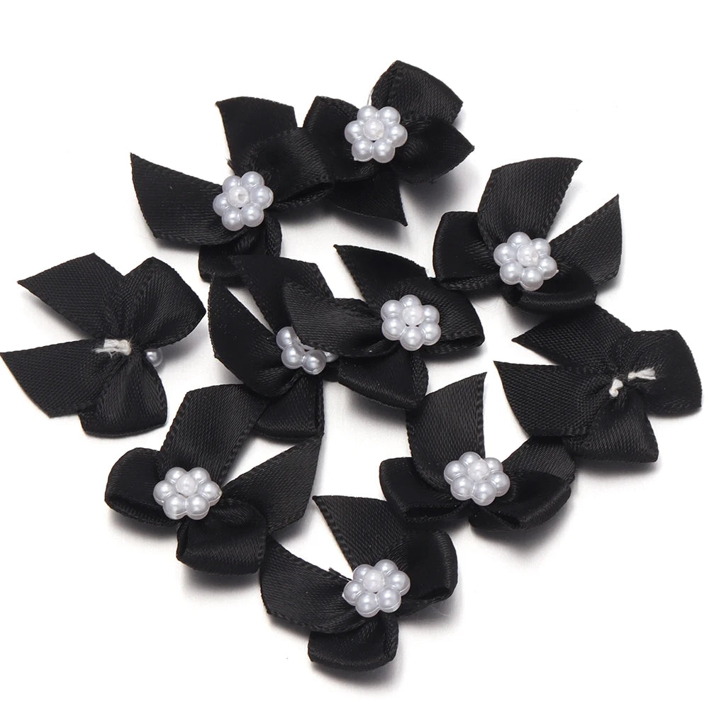 20pcs Pearl Satin Ribbon Bows – DIY Hair & Gift Decor Ribbon Bows PLUSH black