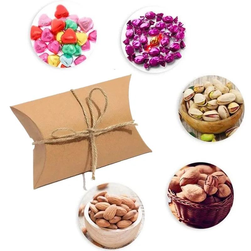 50pcs Kraft Paper Pillow Candy Boxes with Hemp Rope | Party Favors Party Favor Boxes PLUSH