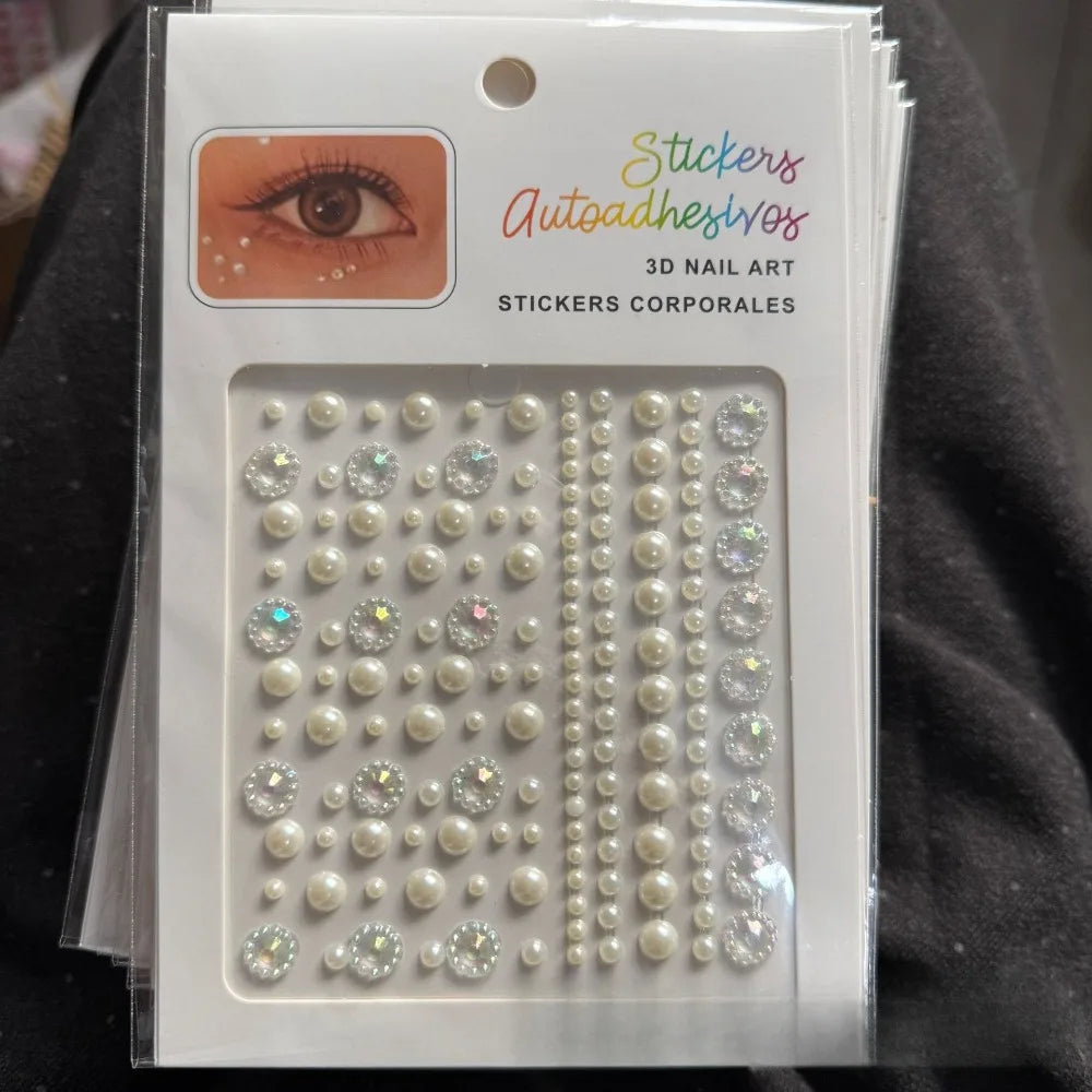 White Pearl Rhinestone Face Body Nail Hair Jewel Stickers Body Jewel Stickers PLUSH B