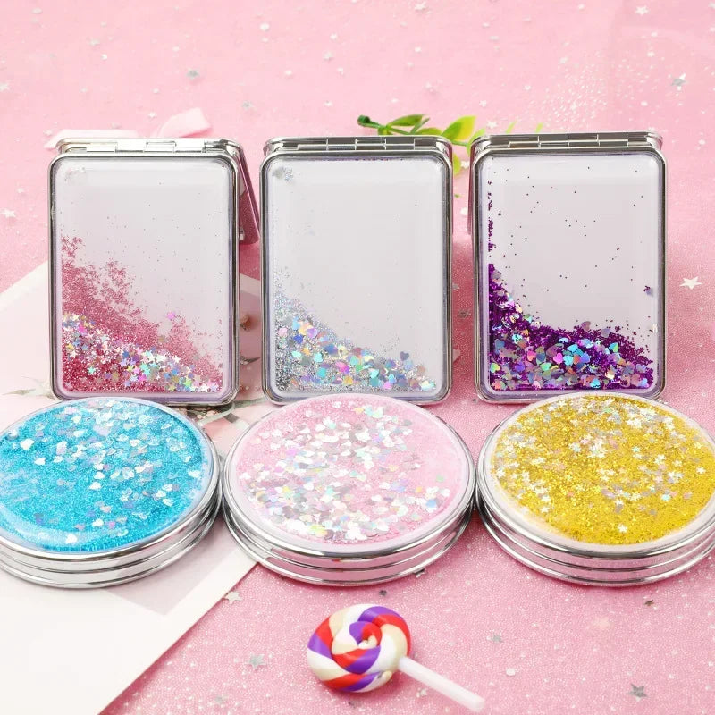 Folding Double-Sided Compact Makeup Mirror – Sparkling Sand Pink Compact Makeup Mirror PLUSH