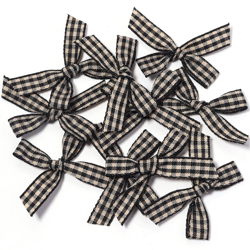 20pcs Plaid Ribbon Bows – DIY Hair Clips & Jewelry Crafts Ribbon Bow Embellishments PLUSH 01