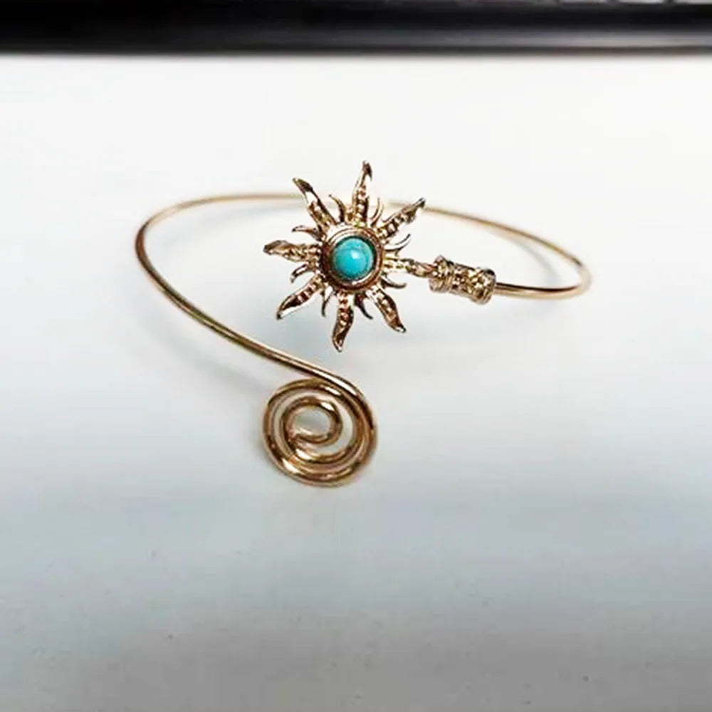 Bohemian Turquoise Sun Wide Open Arm Cuff Bracelet Women Arm Cuff Bracelet PLUSH Style A Gold