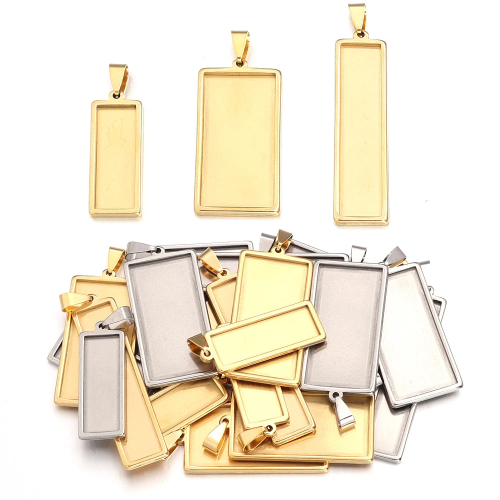 2pcs Stainless Steel Rectangle Pendant Tray – DIY Jewelry Pendant Tray Setting PLUSH