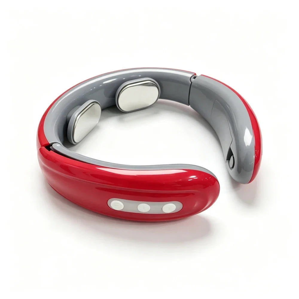 Smart Neck Massager – 6 Modes Portable Ergonomic Device Neck Massager PLUSH Red No plug