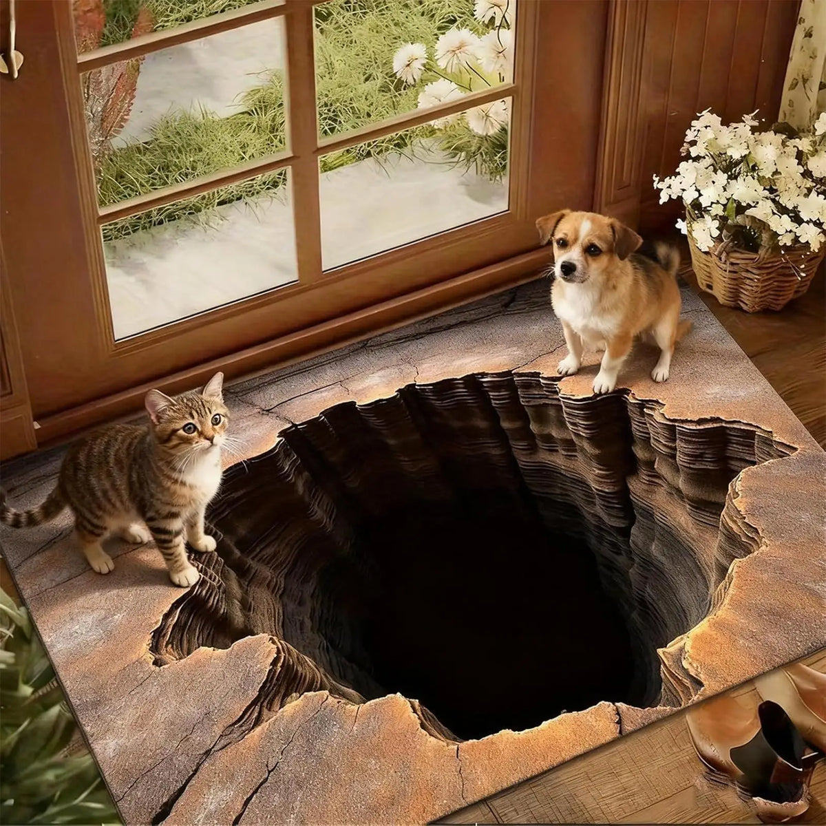3D Optical Illusion Rug – Cave Hole Effect Novelty Floor Mat Novelty Area Rug PLUSH