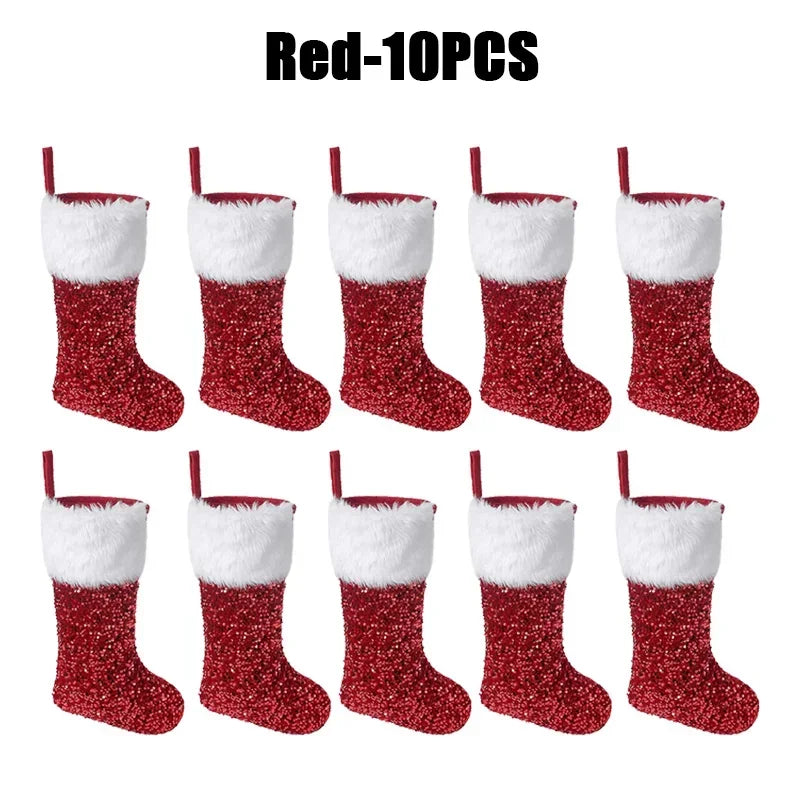 Large Flip Sequin Christmas Stockings – Fireplace Holiday Decor Christmas Stocking PLUSH 27x42cm Red-10PCS