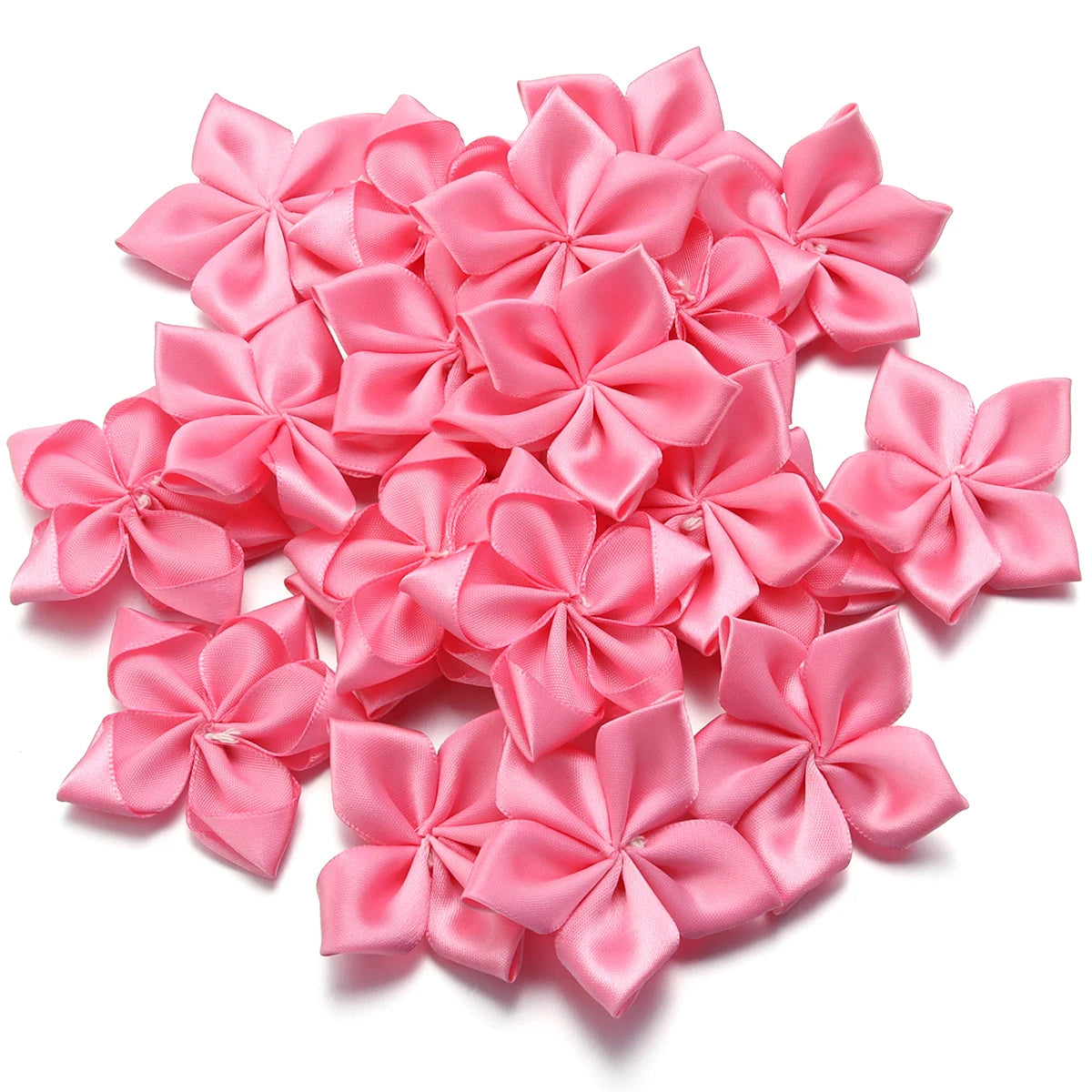 20pcs 6cm Satin Ribbon Flowers for DIY Hair Clips & Crafts Ribbon Flower Appliqués PLUSH Hot Pink
