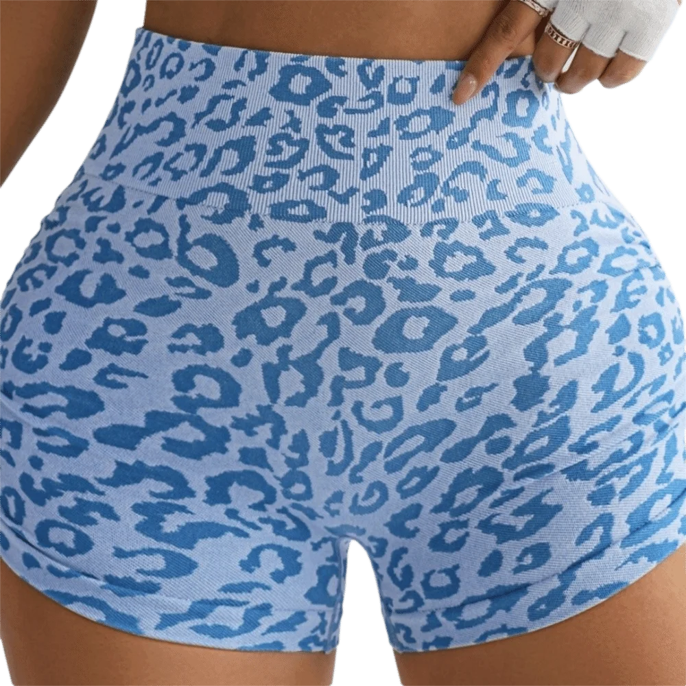 Women's High Waist Seamless Yoga Shorts – Leopard Print Women's Yoga Shorts PLUSH Blue XL
