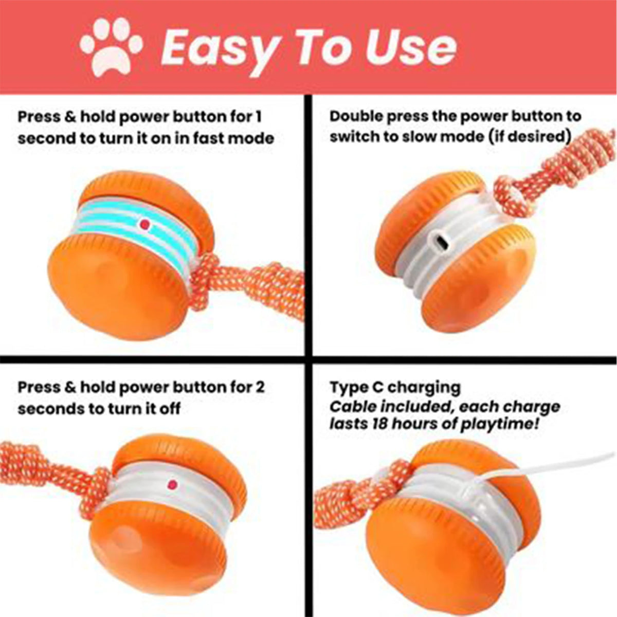 USB Rechargeable Auto-Rolling Interactive Cat Ball Toy Interactive Pet Toy PLUSH