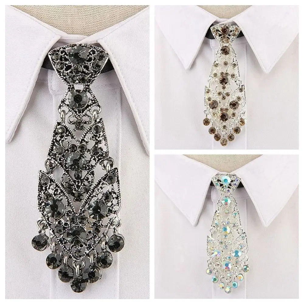 Rhinestone Crystal Necktie – Adjustable Tassel Formal Tie Rhinestone Necktie PLUSH