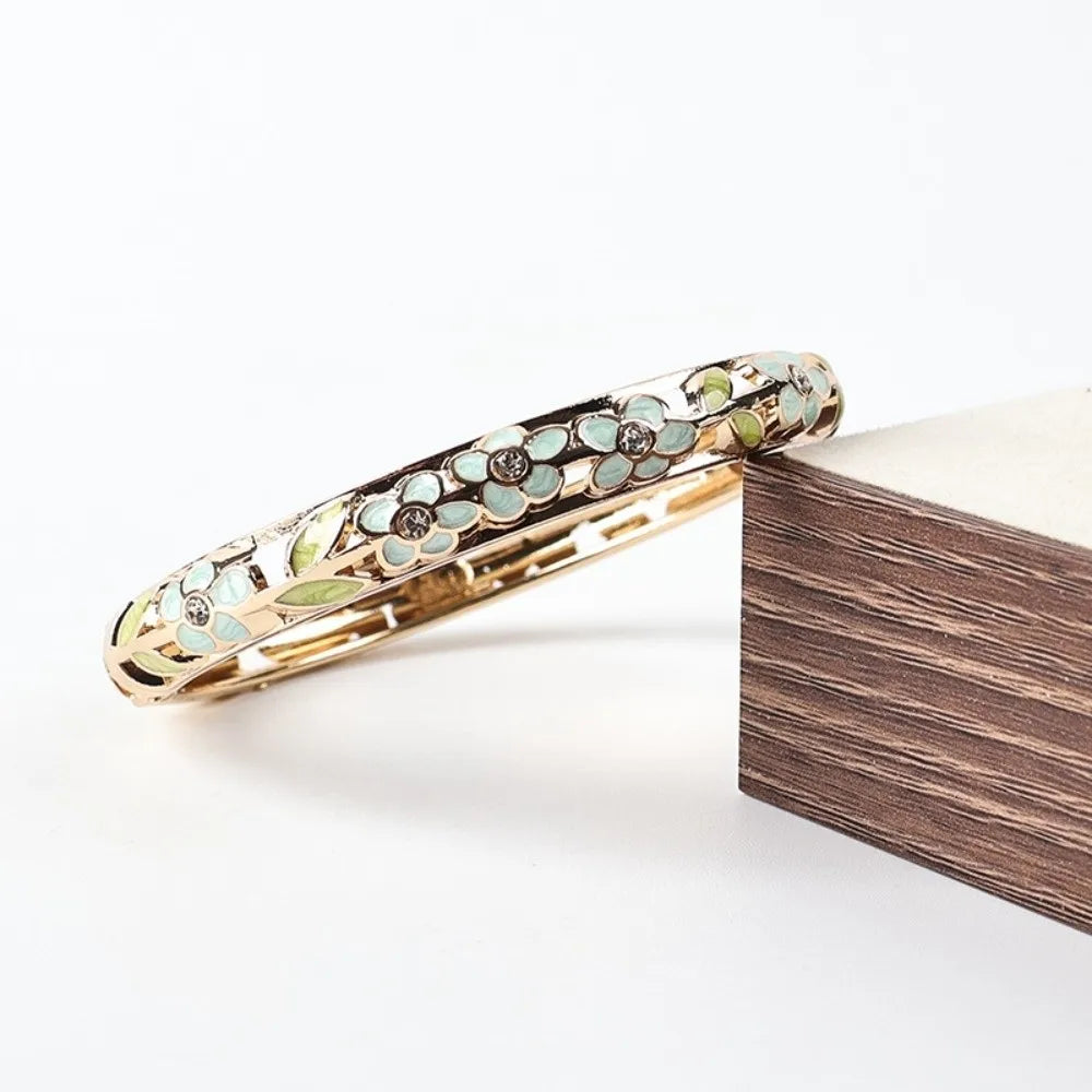 Vintage Cloisonne Enamel Flower Bangle | Colorful Crystal Bracelet Enamel Bangle Bracelet PLUSH Style 4