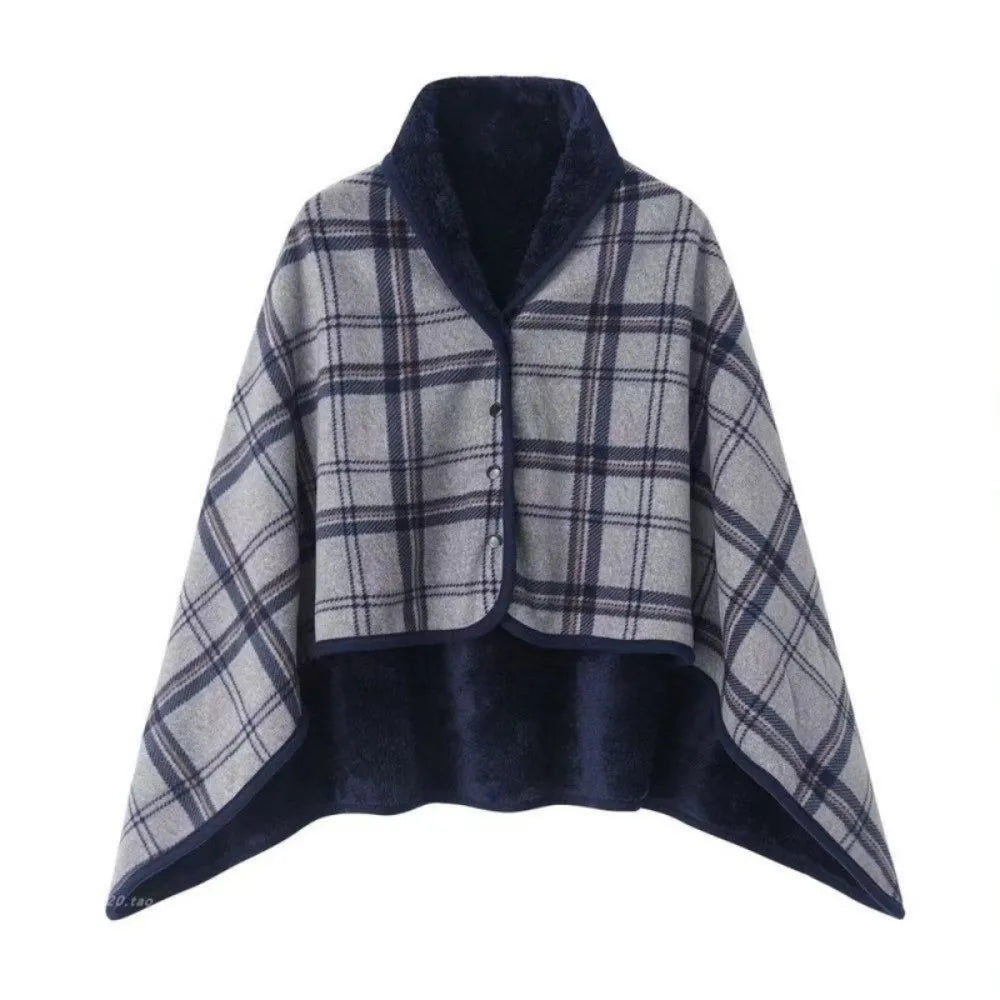 Flannel Wearable Blanket Shawl | Plaid Throw Button Closure Wearable Shawl Blanket PLUSH Dark Grey