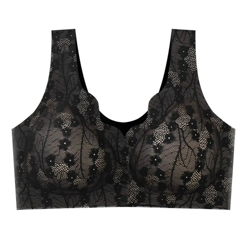 Women's Wireless Front-Close Cotton Bra – Breathable Full Cup Wireless Cotton Bra PLUSH Black 1XL