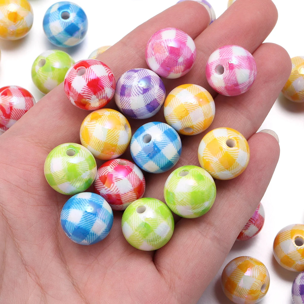 10pcs 16mm Plaid Acrylic Round Spacer Beads – DIY Jewelry Acrylic Spacer Beads PLUSH