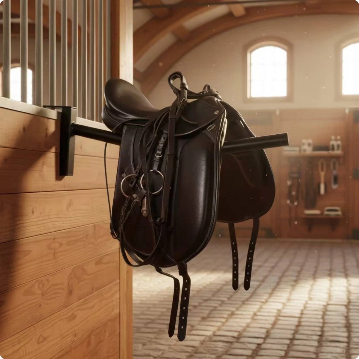 Wall Mounted Saddle Rack – Heavy Duty Metal Tack Room Holder Wall Saddle Rack PLUSH Black