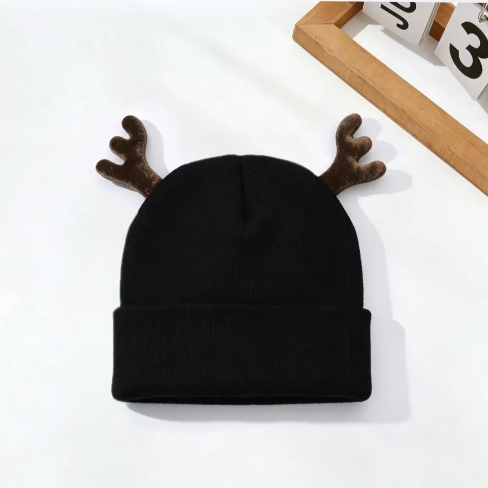 Reindeer Antler Knit Beanie – Cozy Christmas Cosplay Hat Knit Beanie Hat PLUSH Style B