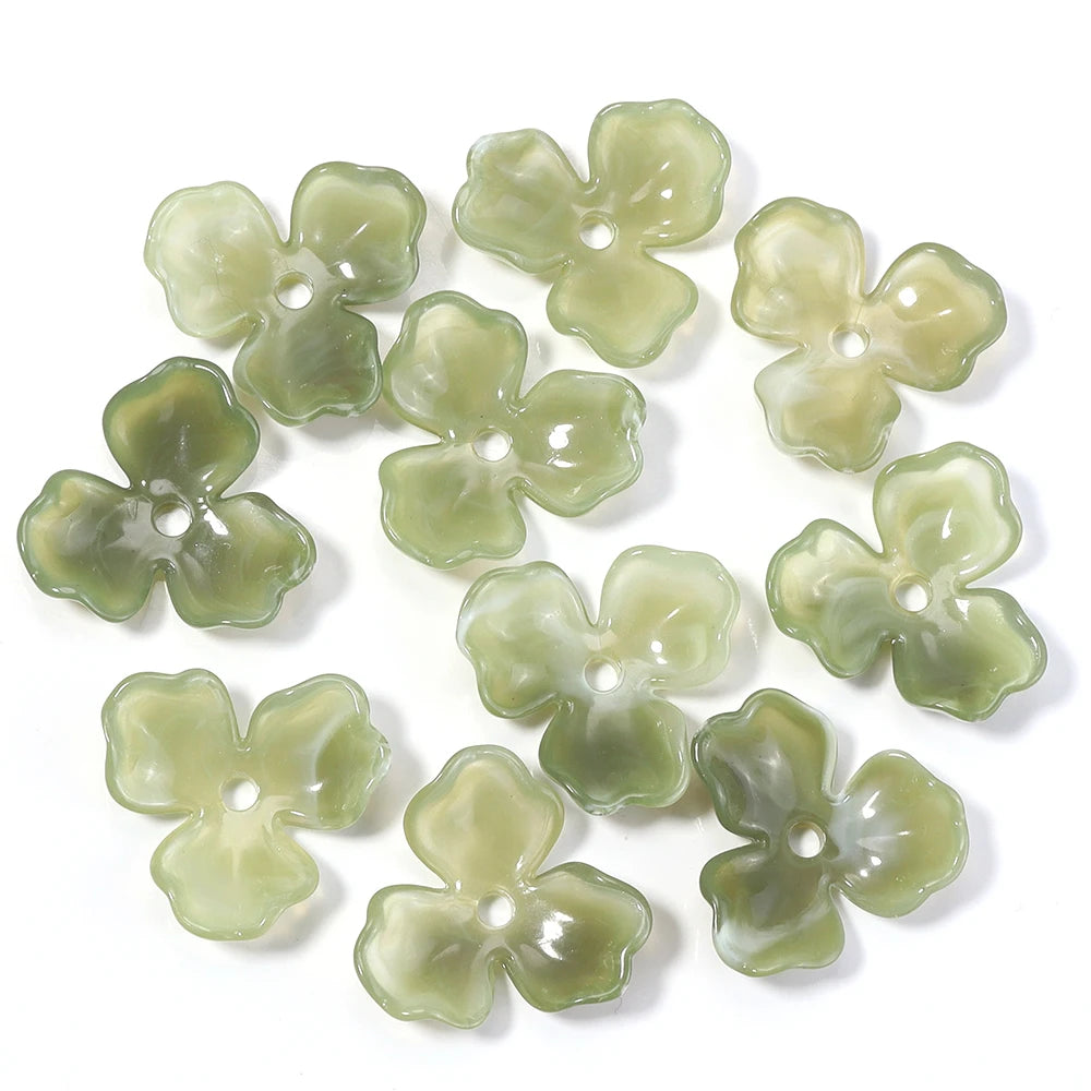 10pcs Two-Tone Flower Acrylic Bead Caps 22mm – DIY Jewelry Acrylic Bead Caps PLUSH Matcha Green