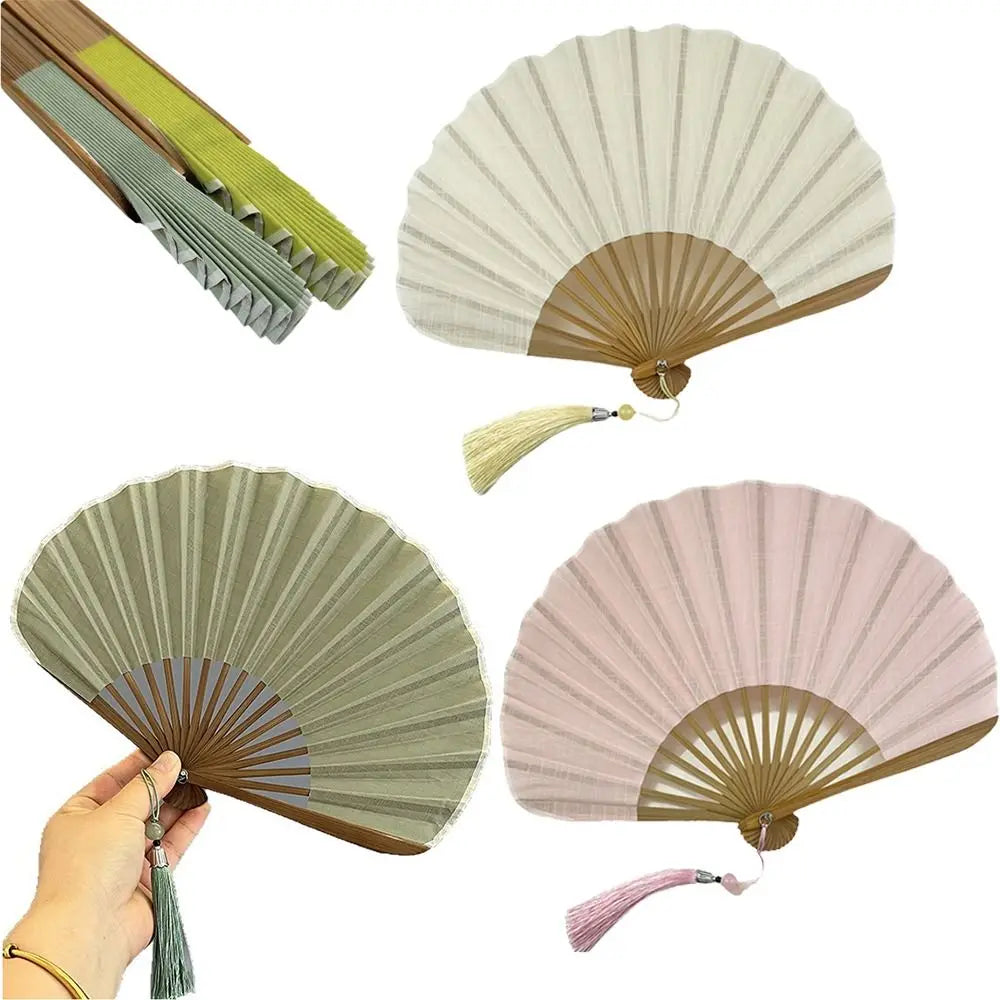 Shell-Shaped Folding Hand Fan – Bamboo Frame & Tassel Folding Hand Fan PLUSH