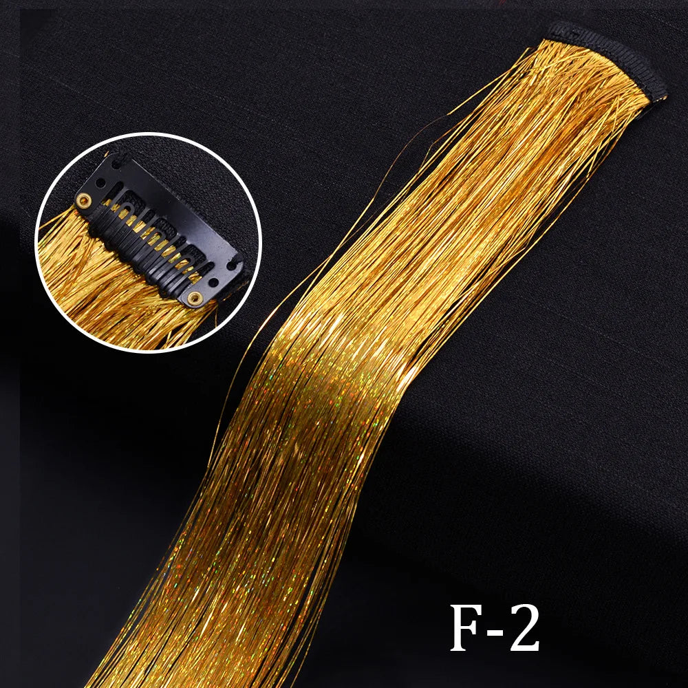 Rainbow Hair Tinsel Glitter Strands – 120pcs, 93cm Hair Tinsel Extensions PLUSH F2 Gold
