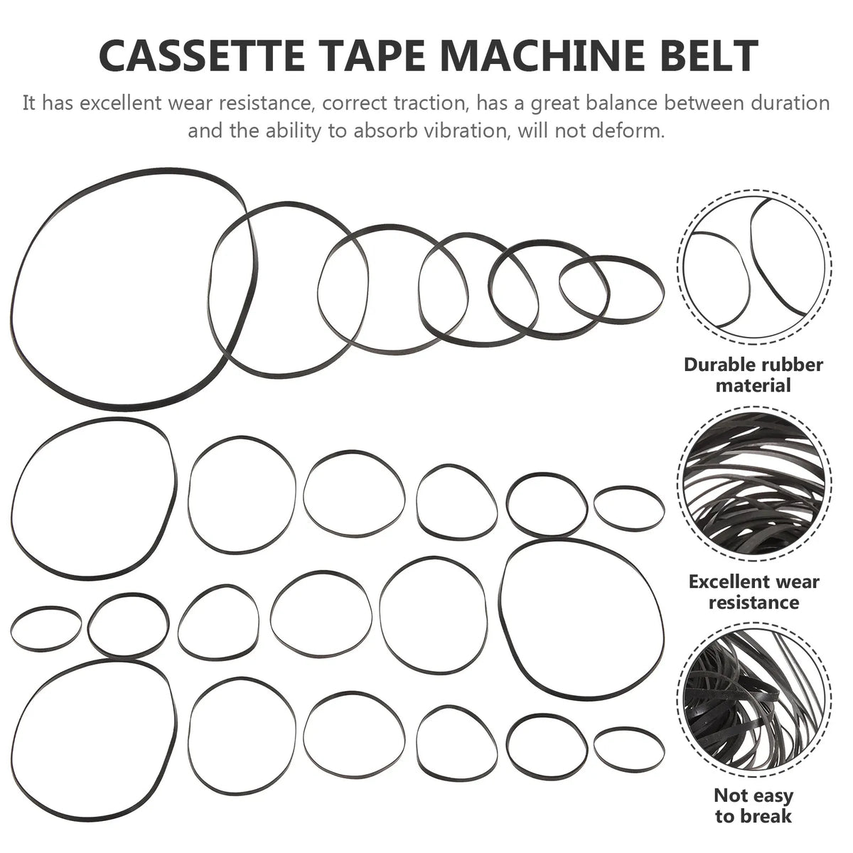 50pcs Flat Rubber Drive Belts for Cassette Tape Recorders Drive Belt Set PLUSH