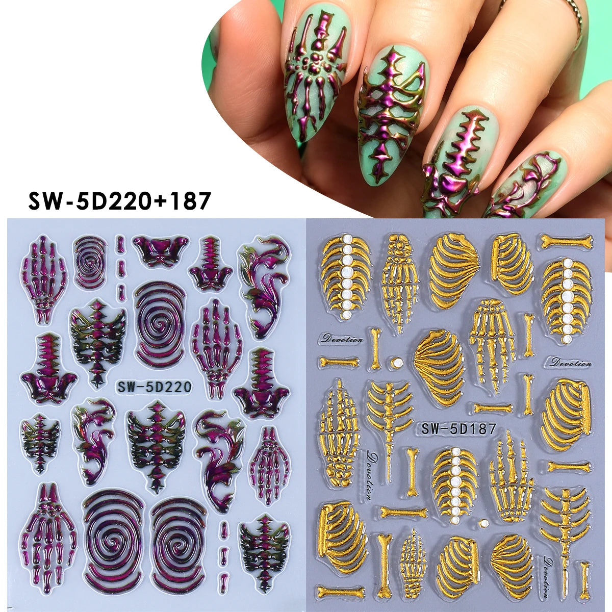 Halloween 5D Embossed Nail Stickers – Spider Web Ghost Decals Nail Art Stickers PLUSH SW-5D220 187