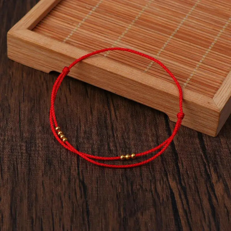 Handmade Lucky Bead Bracelet – Adjustable Red Rope Friendship Charm Bracelet PLUSH Red