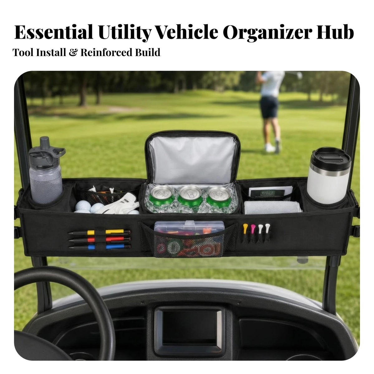 Golf Cart Front Organizer with Insulated Cup Holders Golf Cart Organizer PLUSH Default Title