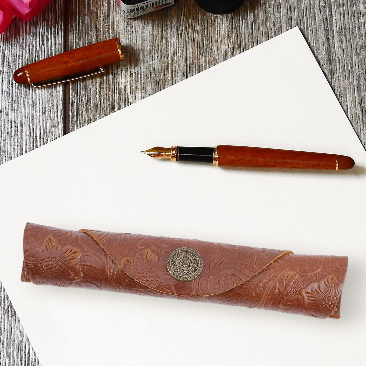 Leather Pen Sleeve for Notebook – Snap Button Pen Holder Leather Pen Sleeve PLUSH