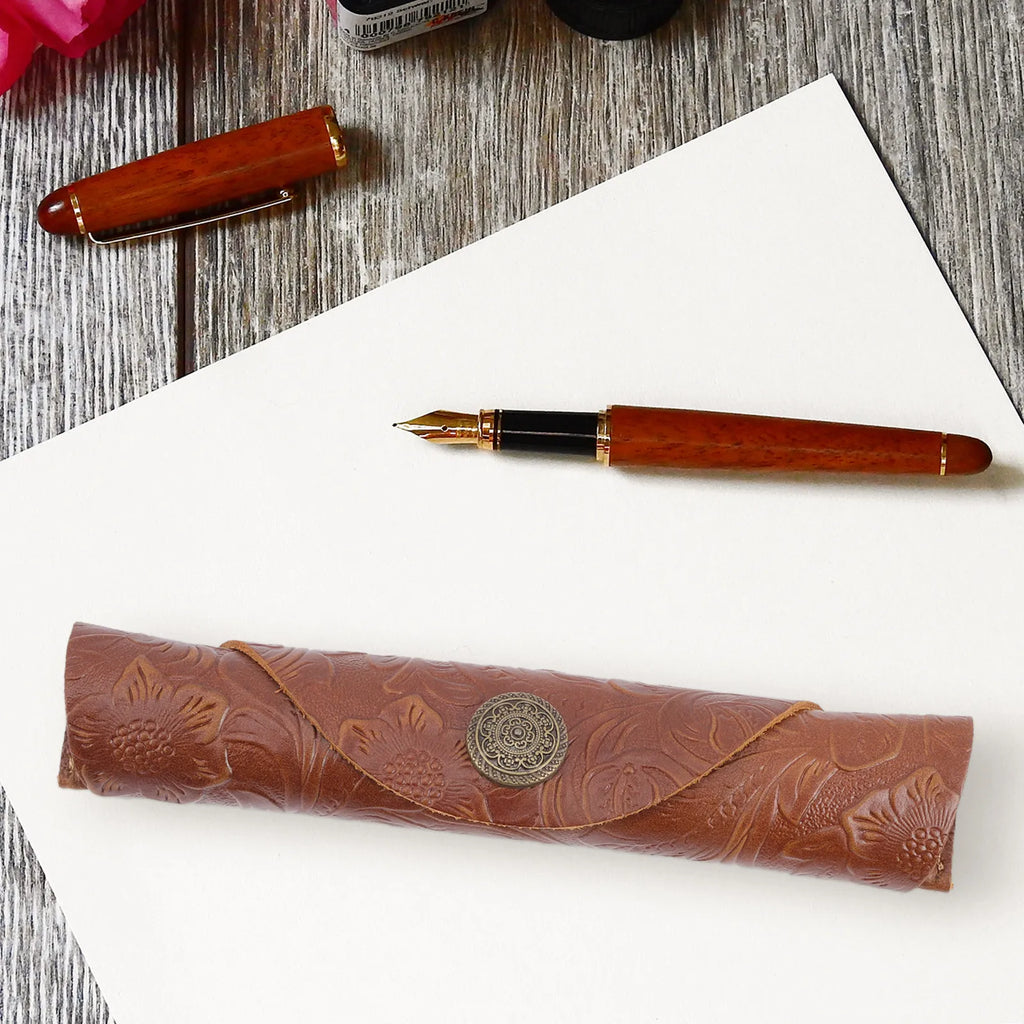 Leather Pen Sleeve for Notebook – Snap Button Pen Holder Pen Sleeve Case PLUSH