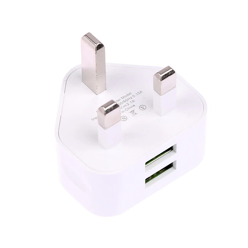 UK 3-Pin USB Wall Charger Adapter – 1 & 2 Ports | 5V 2.1A USB Wall Charger PLUSH 2 USB Port