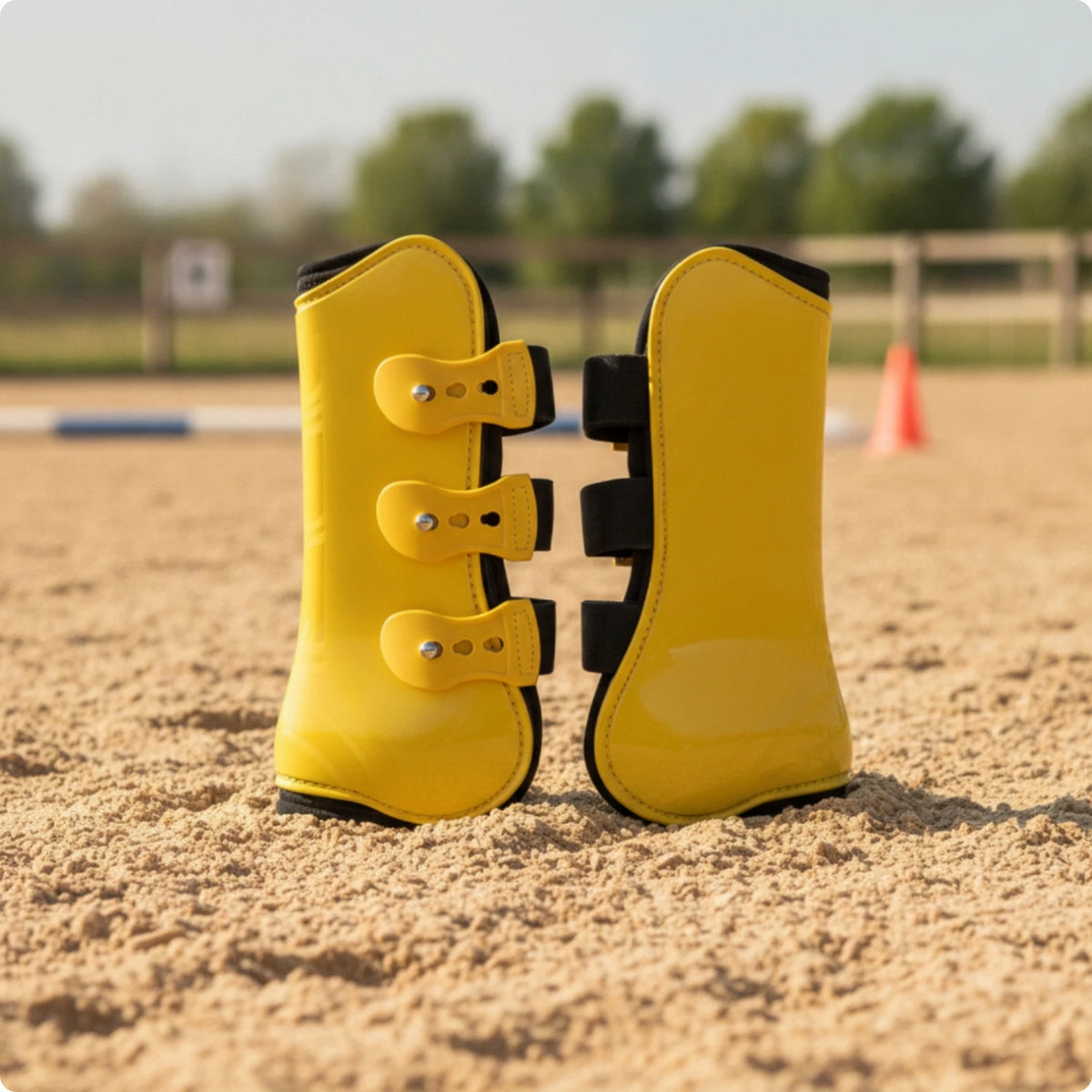 Horse Front Leg Tendon Boots – Adjustable Equestrian Guard Horse Tendon Boots PLUSH Yellow L-front