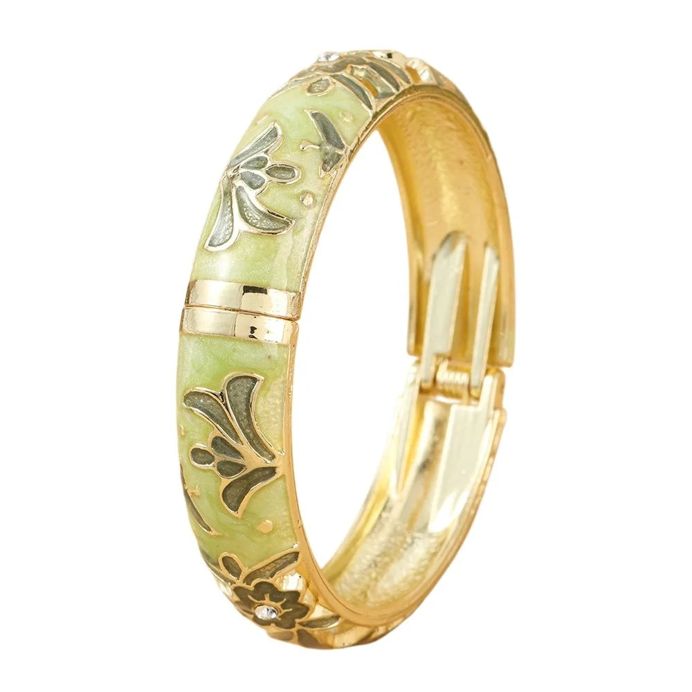 Enamel Cloisonne Floral Bangle – Vintage Women's Bracelet Enamel Bangle PLUSH StyleA Green