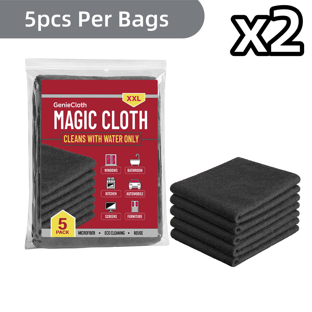 Thickened Reusable Microfiber Cleaning Cloths – 5 or 25 Pack Microfiber Cleaning Cloth PLUSH 5pcs per bag x 2pcs