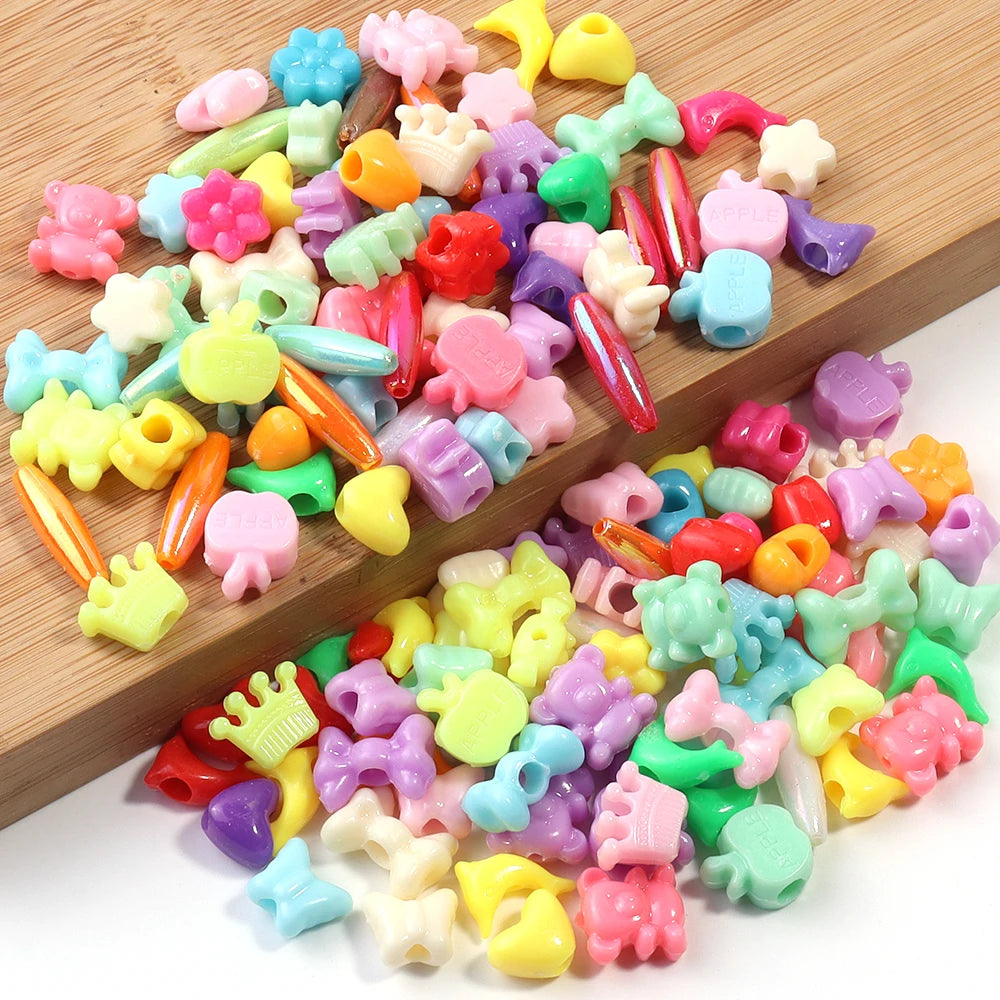 50pcs Cartoon Plastic Big Hole Beads – Animal Fruit Flower DIY Craft Beads PLUSH