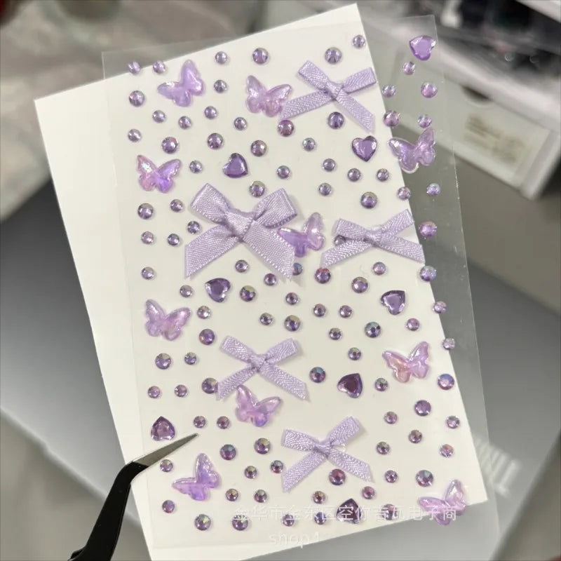 Colorful Rhinestone Stickers – Bow Heart Star Face & Craft Rhinestone Face Stickers PLUSH purple