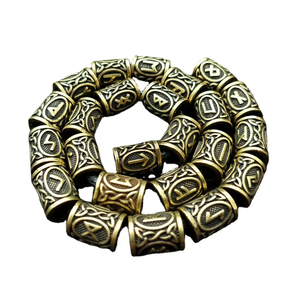 24pcs Viking Rune Metal Tube Beads – Beard Braid Dreadlock DIY Hair & Beard Beads PLUSH